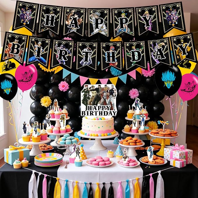 JoJo Bizarre Party Supplies, Cartoon Adventure Birthday Party Decorations Banner - Image 4