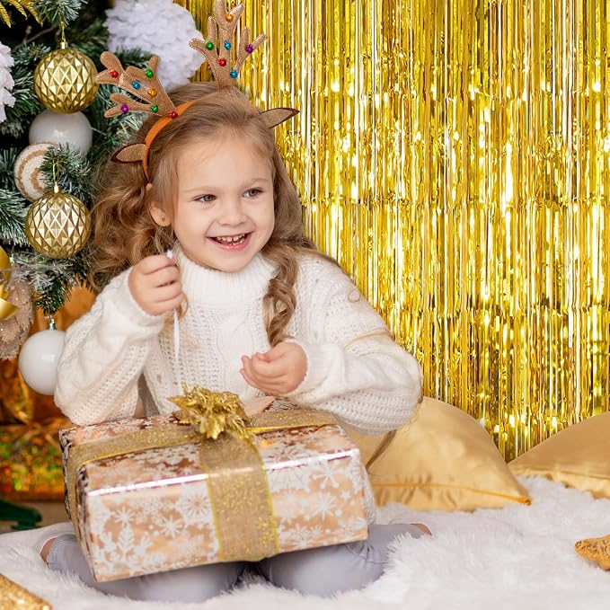 10 Pack Gold Foil Curtain Backdrop 3.2ft x 9.8ft Metallic Tinsel Foil Fringe - Image 5