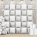 Pearl White and Silver Double Sided Square Foil Balloons Wall, 19 Inches by FEYG