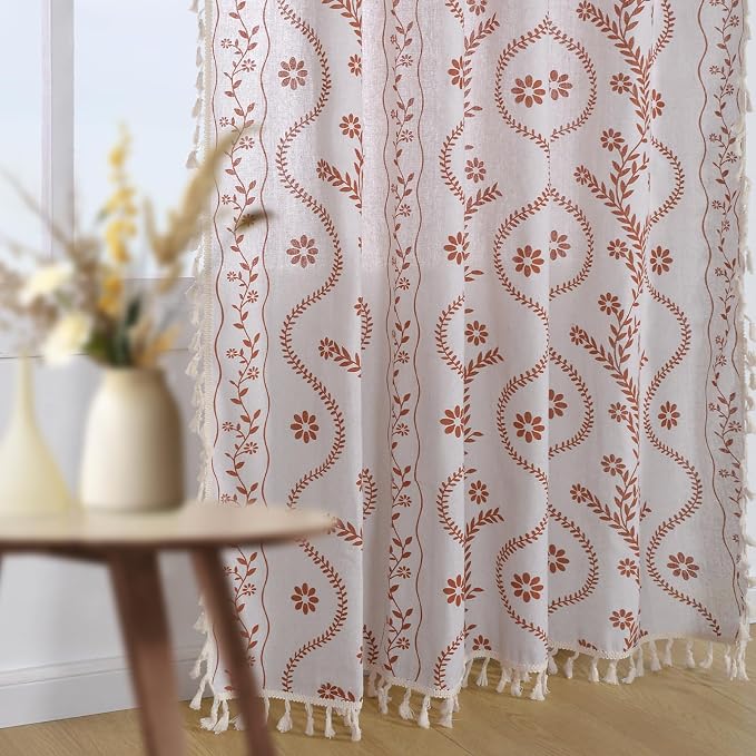 Schweek Boho Floral 63 Inches Long Semi Sheer Curtains 2 Panels - Image 2