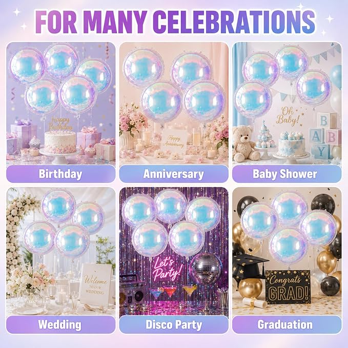 Iridescent Round Balloons, Anniversary, Baby Shower, Wedding and Disco Party - Image 9