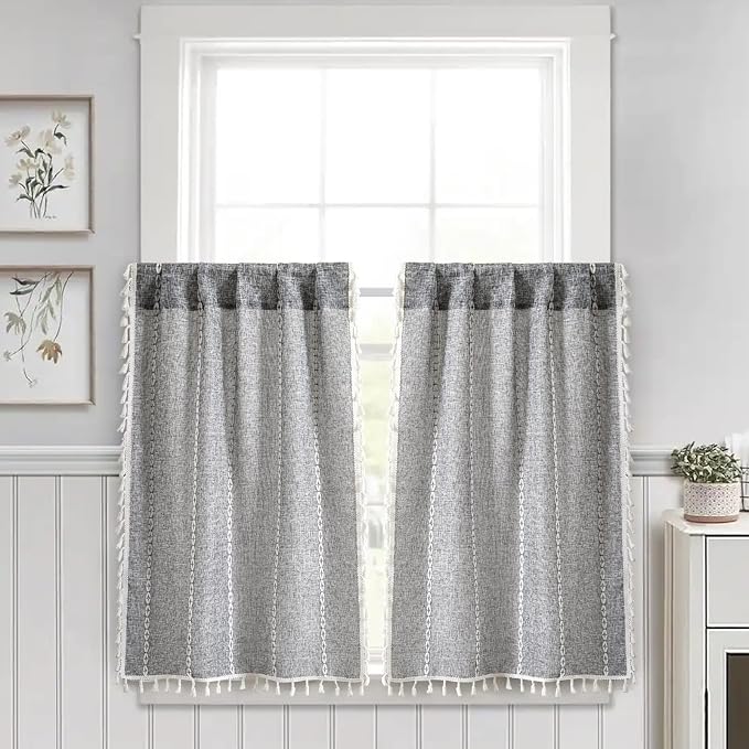 RoomTalks Dark Gray Boho Farmhouse Kitchen Curtains 36 Inch Length French by RoomTalks
