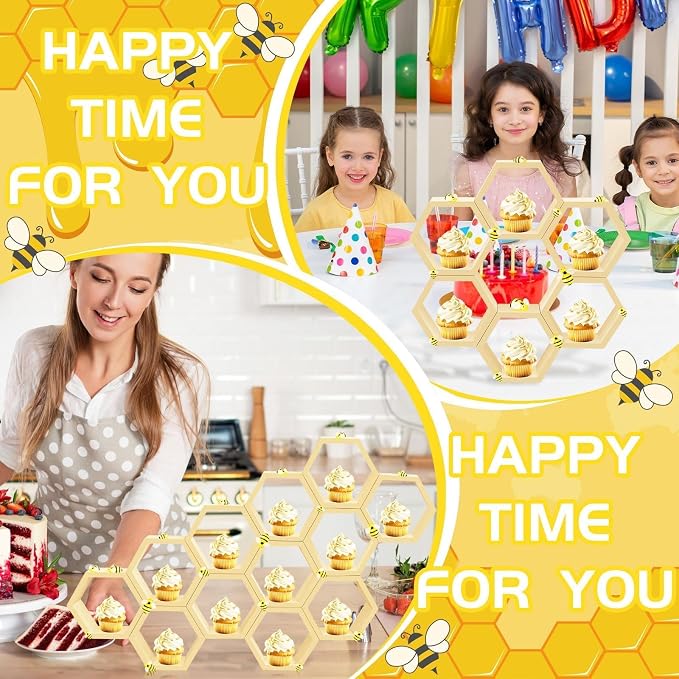 8 Pcs 4.13 Inch Honeycomb Cupcake Stand Cake Farmhouse Hexagon Display Holder - Image 5