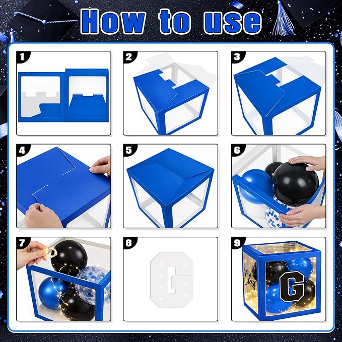 2026 Graduation Decorations Include String LED, Glitter Banner, 4 Blue Balloon - Image 4