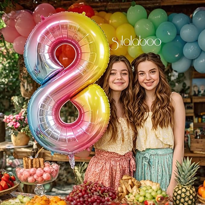 Rainbow Gradient Number 8 Balloon 40 Inch Big Large Balloons 0-9 | 8th Helium - Image 2