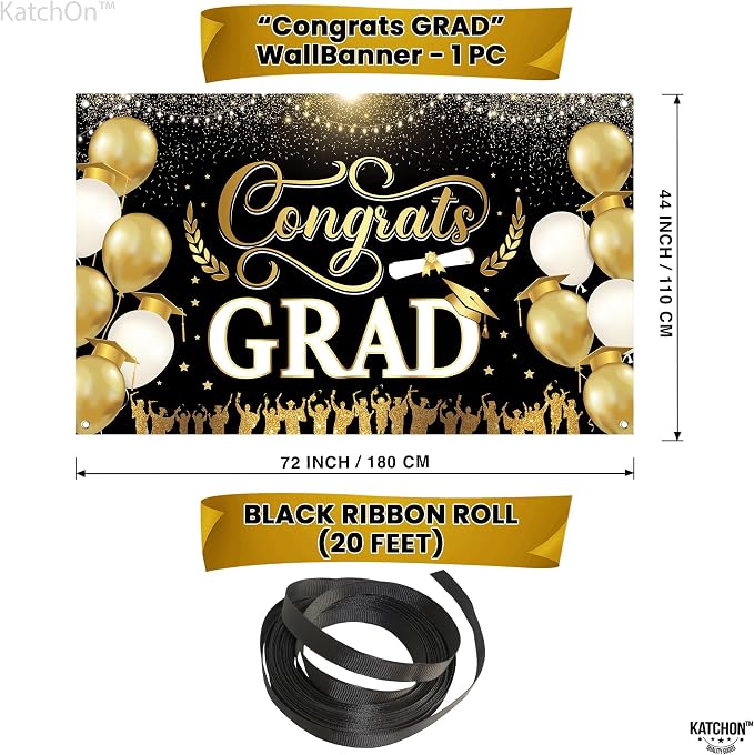 KatchOn Black and Gold Graduation Decorations 2026 Graduation Banner - Image 2