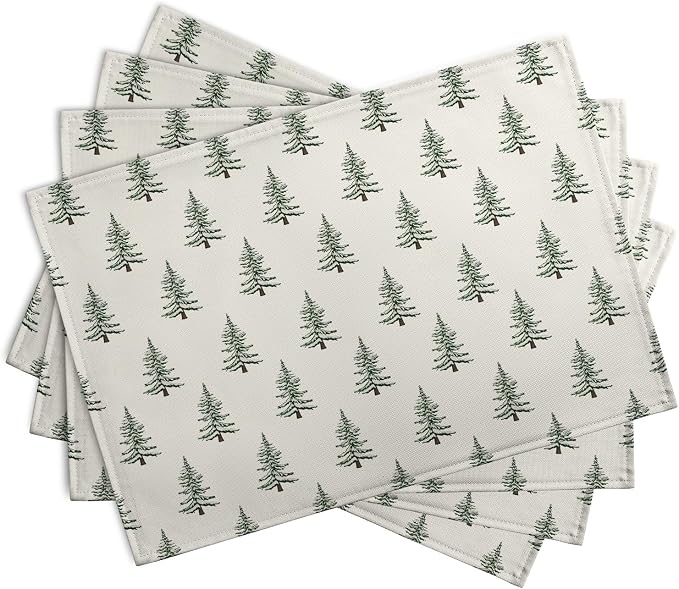 Pine Trees Christmas Placemats Set of 4 Xmas Tree Vintage Rustic Print Place - Image 2