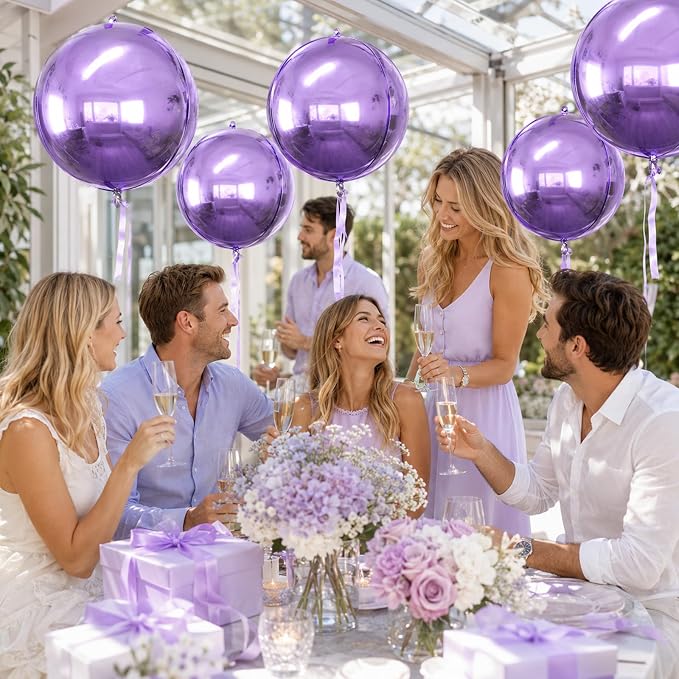 10Pcs Light Purple Round Foil Balloons, Metallic Light Purple Foil Baloon - Image 8