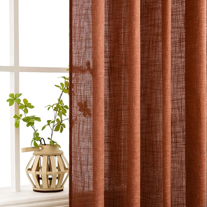 MIULEE Burnt Orange Fall Linen Curtains 52x96 Inch - Image 5