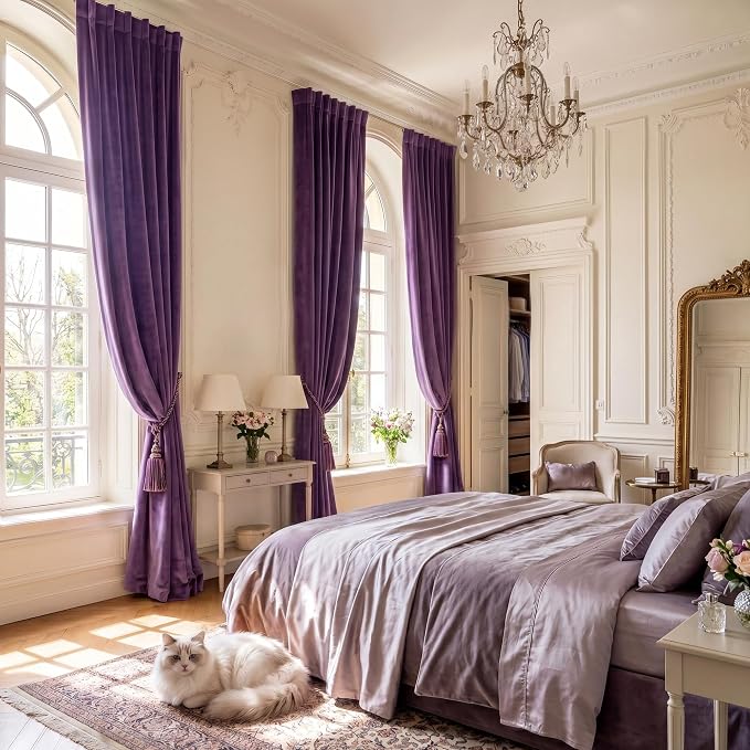 Purple Velvet Curtains for Grils Bedroom Nursery, W52 x L96, Modern Back Tab - Image 8