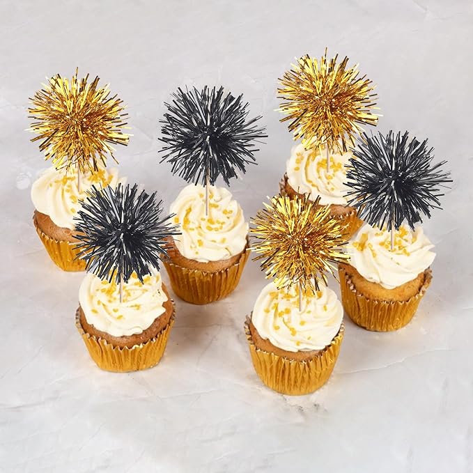 40 PCS Foil Firework Cupcake Toppers Sparkle Tinsel Cupcake Picks Fireworks - Image 7