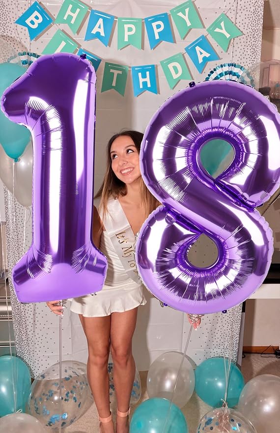 8 Balloon Numbers Birthday Decorations, 40In Purple Balloons - Image 3