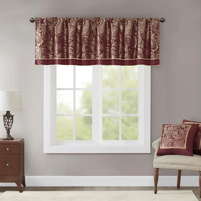 Madison Park Aubrey Faux Silk Paisley Jacquard, Rod Pocket Curtain by MADISONPARK