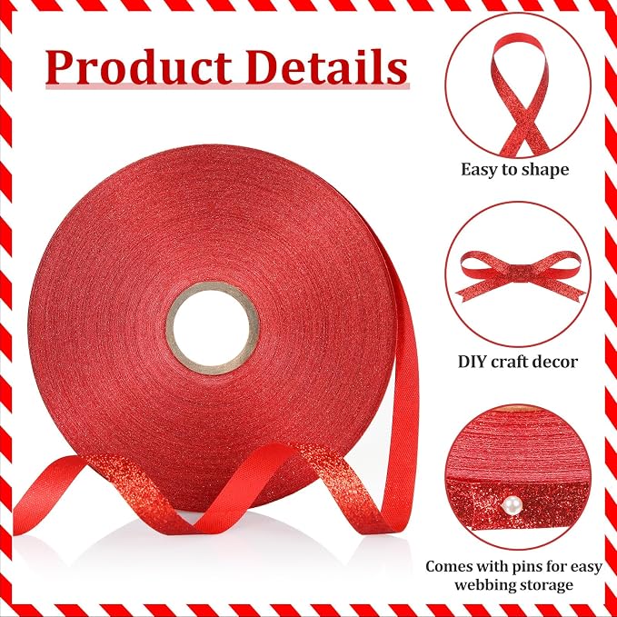 Syhood 50 Yards Glitter Ribbon Wrapping 3/8" Wide Sparkle Waterproof Sparkly - Image 6