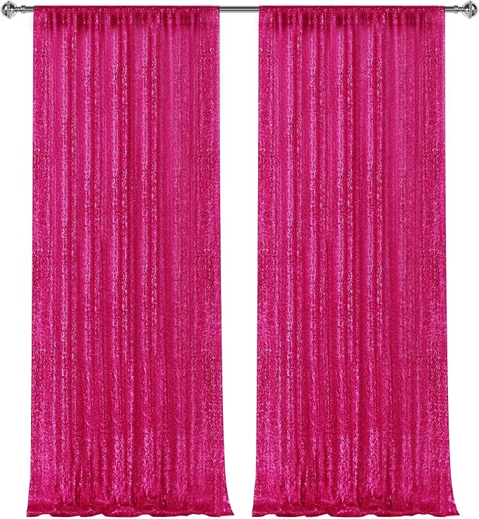 2×8FT-2PCS Hot Pink Sequin Backdrop Curtains Panels, Fuchsia Photography by Pufogu