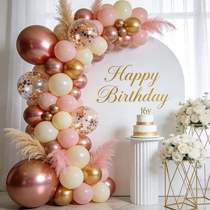 Blush Light Pink Metallic Gold Confetti Balloon Arch Kit 144 Pcs | Boho Baby - Image 5