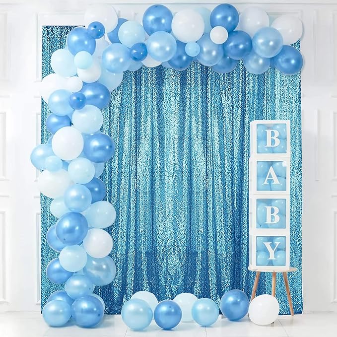 Sugargirl Turquoise Sequin Backdrop Curtain 2 Panels 2FTx8FT Glitter Turquoise Background Drapes Sparkle Photography Backdrop for Party Wedding Birthday Wall Decoration