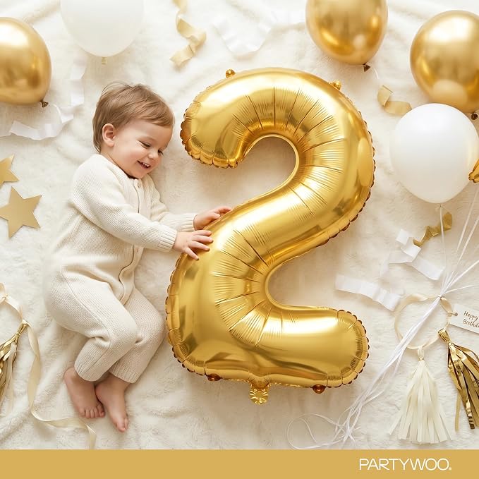 PartyWoo Number Balloons 40 Inch Gold Number 2 Kit 25pcs - Image 3