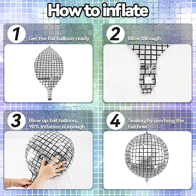 6pcs 22 Inch Silver Disco Ball Balloons, 4d Large Foil Aluminum Balloon - Image 8