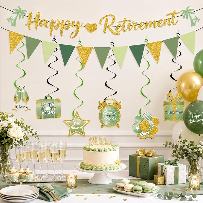 17 Pcs Green Gold Retirement Party Decorations - Image 5