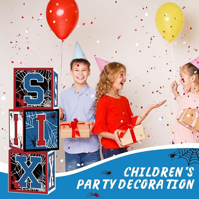 Feifeiya 3 Pcs Spider 6th Birthday Decoration Spider Theme Balloon Boxes "six" - Image 2