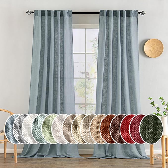 MIULEE Dusty Blue Linen Curtains 52x108 Inch Long Soft Thick Linen Textured | by MIULEE