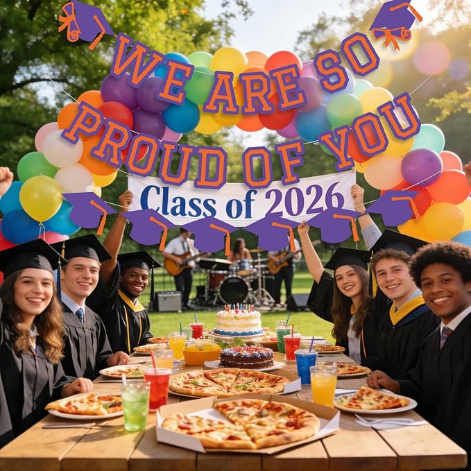We Are So Proud Of You Banner Graduation Party Decorations Congrats Grad Cap - Image 3