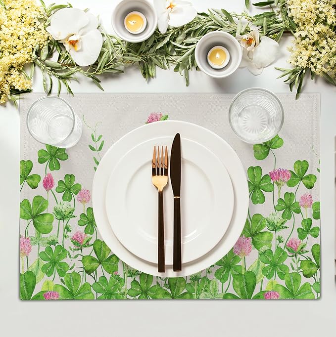 Shamrocks St. Patrick's Day Placemats Set of 4 Watercolor Lucky Clovers St - Image 3