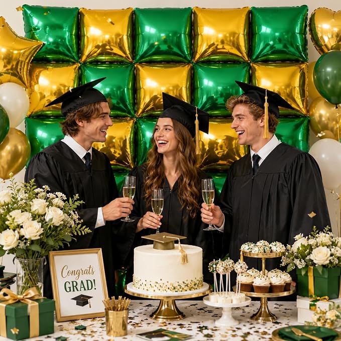 Metallic Dark Green and Gold Double Sided Square Foil Balloons Wall, 19 Inches - Image 7