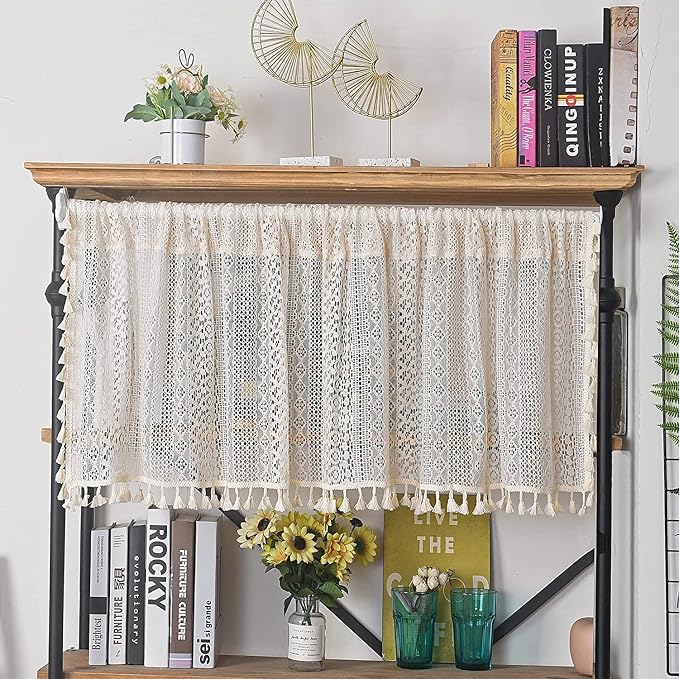 Sutuo Home Beige Boho Lace Short Curtain 36 inch Length - Image 3