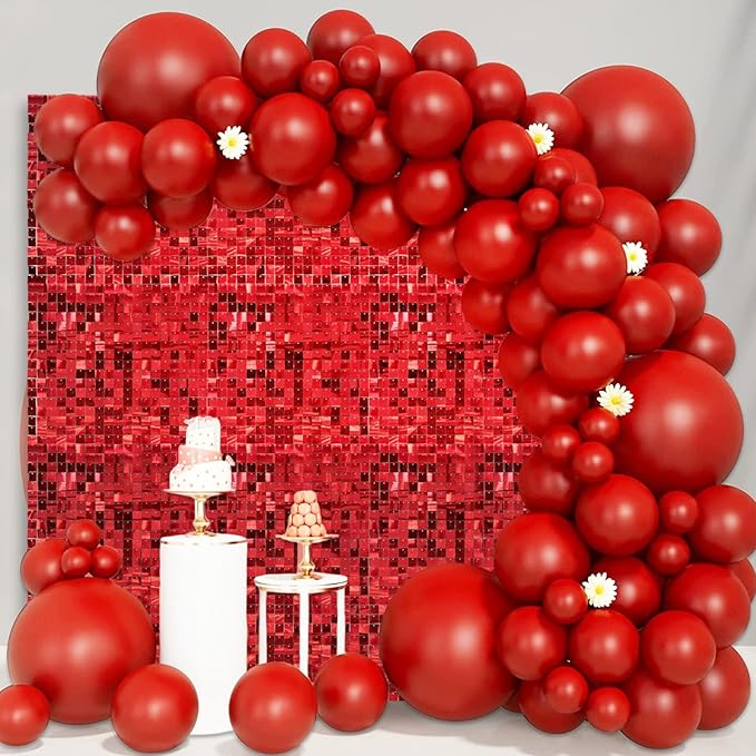12PCS Red Shimmer Wall Backdrop, Laser Square Sequin Photo Backdrops Panel, Glitter Wall Background for Birthdays, Weddings, Christmas, Engagements, Disco Bachelorette Party Decoration (3FTx4FT)