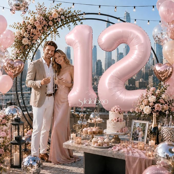 40 Inch Light Pink Number 12 Balloon 0-9 12th Foil Big Giant | Digital - Image 2