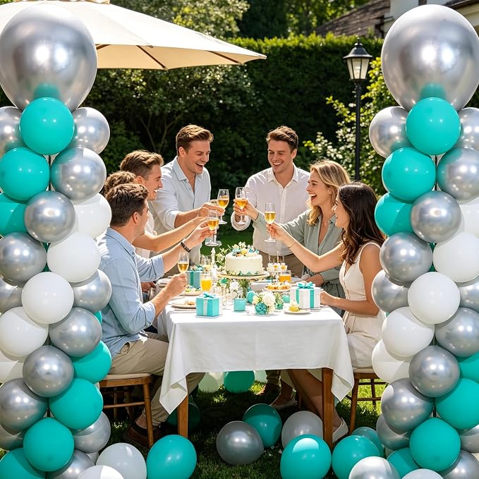 2 Sets Teal Blue Silver White Balloon Column Kit - Image 4