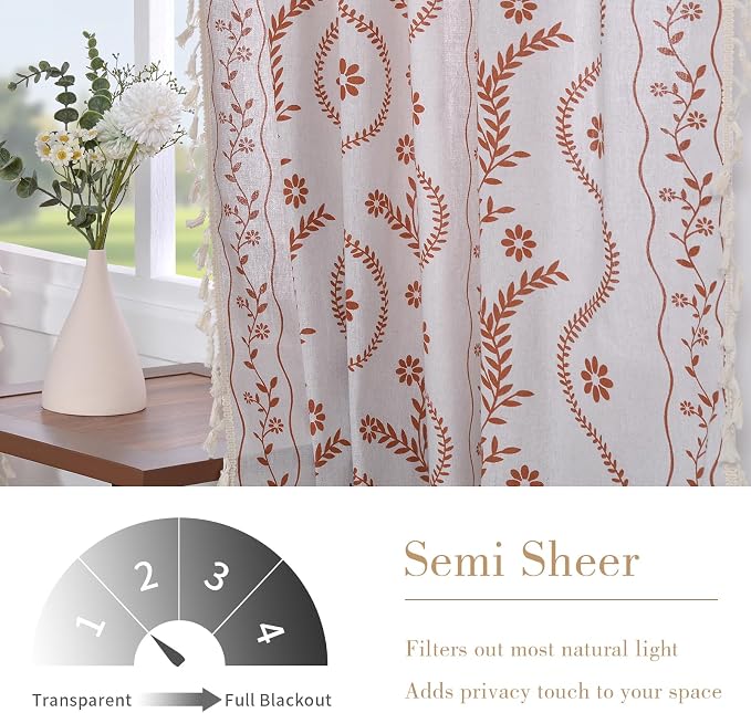 Schweek Boho Floral 63 Inches Long Semi Sheer Curtains 2 Panels - Image 3
