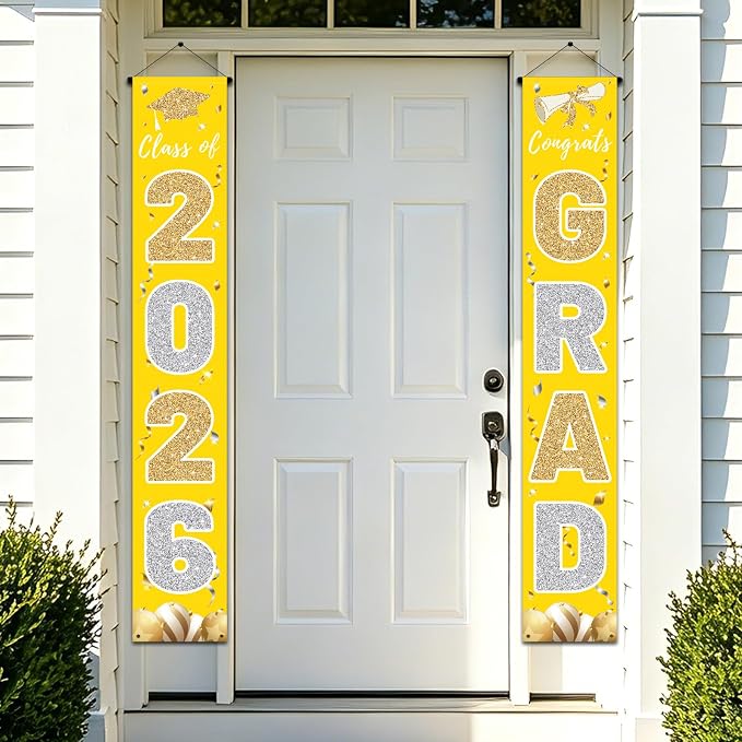 Graduation Decorations 2026, Class of 2026 Banner Congrats Grad | Yellow Porch by CAKKVDE