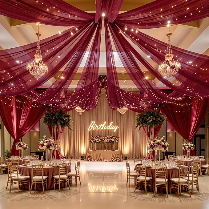6 Panels Burgundy Ceiling Curtains - Image 7