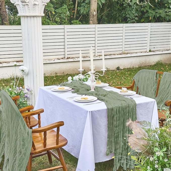 IVAPUPU 4 Pcs Cheesecloth Table Runner - 10ft Sage Green Summer Boho Gauze - Image 8