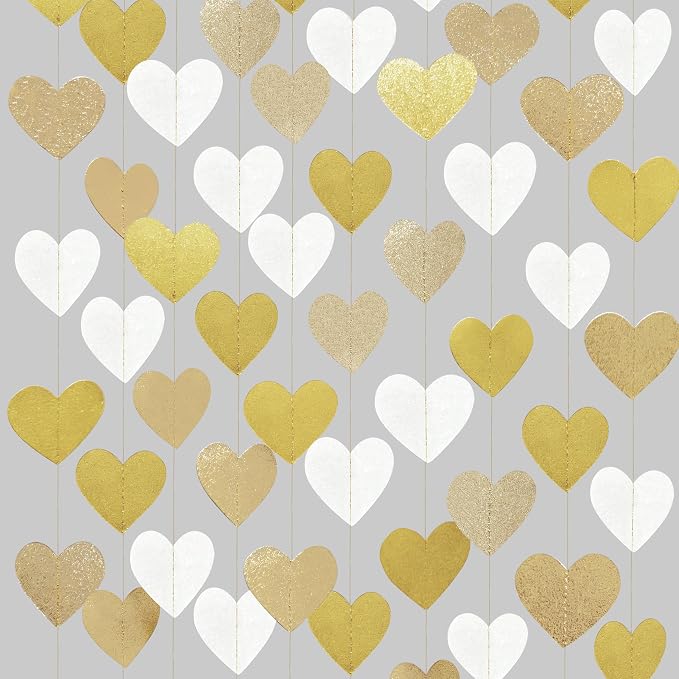 Heart Party Decorations Glitter Gold Champagne Gold White Paper Love Heart by pinkblume