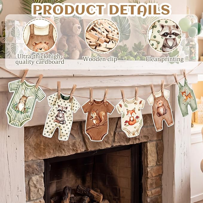 Frienda Woodland Animal Baby Shower Banner Gender Neutral Decorations Sage - Image 4