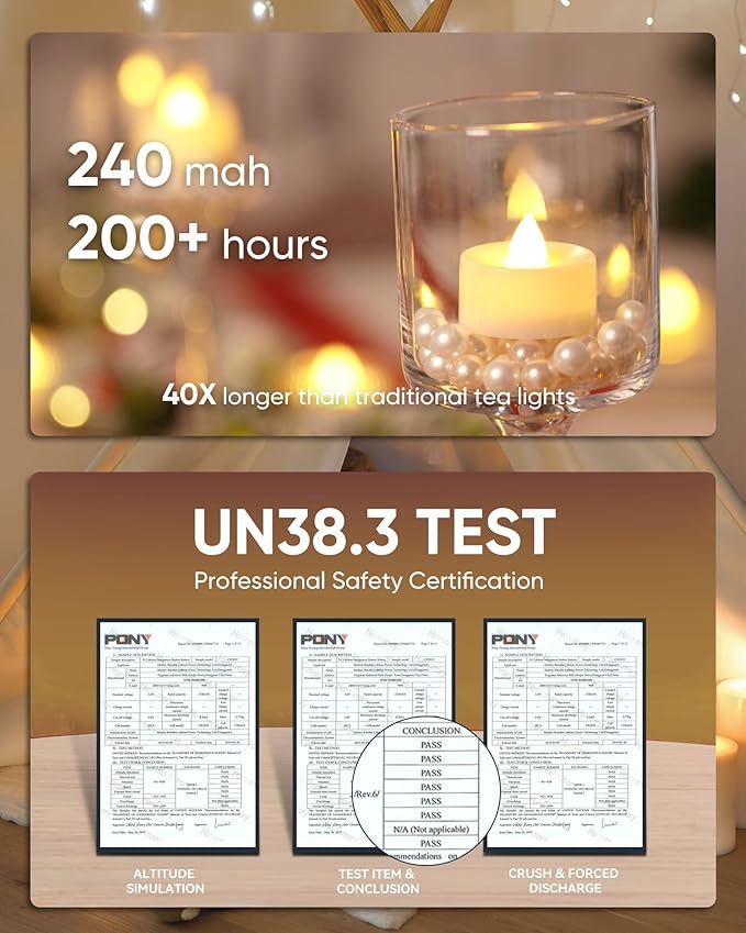 Homemory 50-Pack Flameless LED Tea Lights Candles Battery Operated, 200+Hour Fake Electric Candles TeaLights for Votive, Halloween, Ofrenda, Diya, Wedding Centerpiece Table Decor, Funeral, Christmas