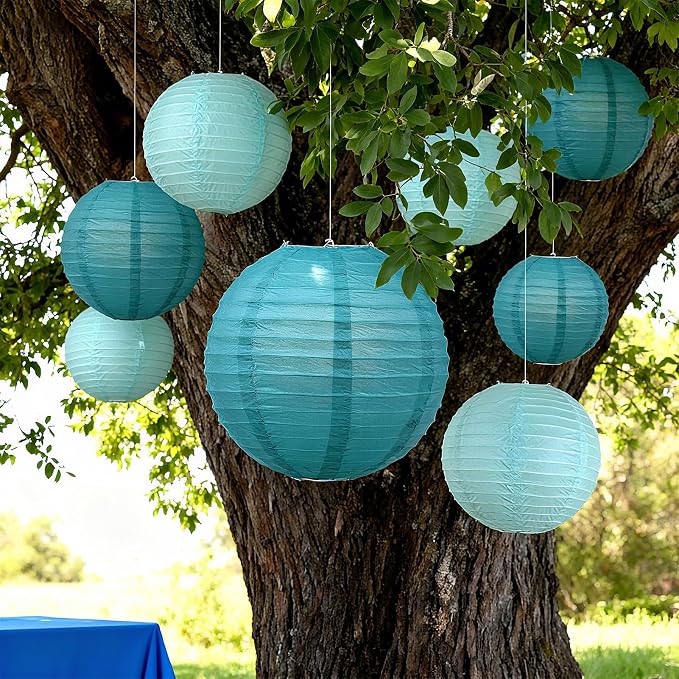 20Pcs Paper Lanterns Decorative, Teal Round Hanging Lanterns - Image 4