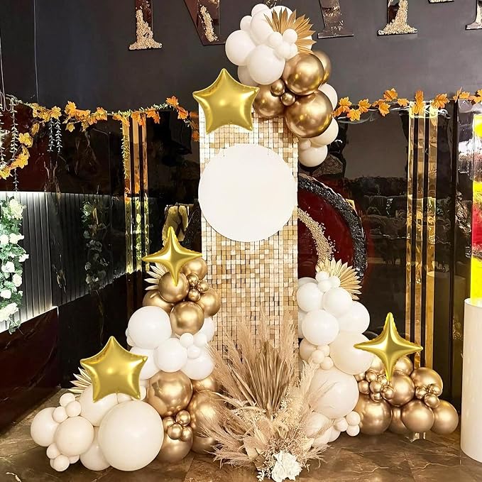 White And Gold Balloons, Fireworks Printed Balloon Star Foil Balloon - Image 5