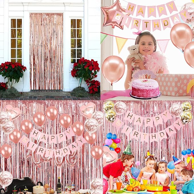 Rose Gold Birthday Party Decorations, Happy Birthday Banner, Rose Gold Fringe - Image 6