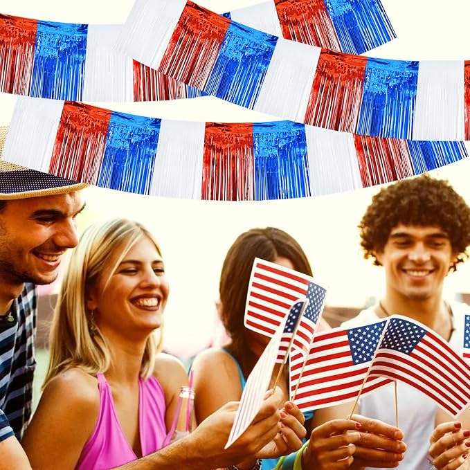 BEISHIDA Red White Blue Fringe Garland Banner Wall Tinsel Foil Streamers | 3Pack - Image 4
