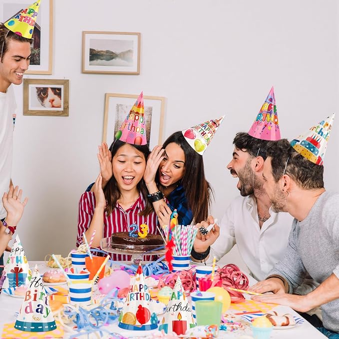 Hxezoc 10 Pcs Colorful Birthday Party Hats Happy Birthday Cone Hats Craft Paper - Image 4
