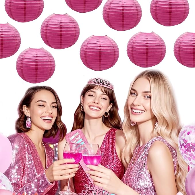 Hot Pink Paper Lanterns Round Chinese Paper Lanterns Decorative 10 inch | Paper - Image 6