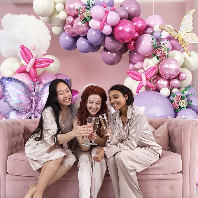 Butterfly Balloon Arch Kit, Metallic Pink Cream Balloons Foil Balloons - Image 4