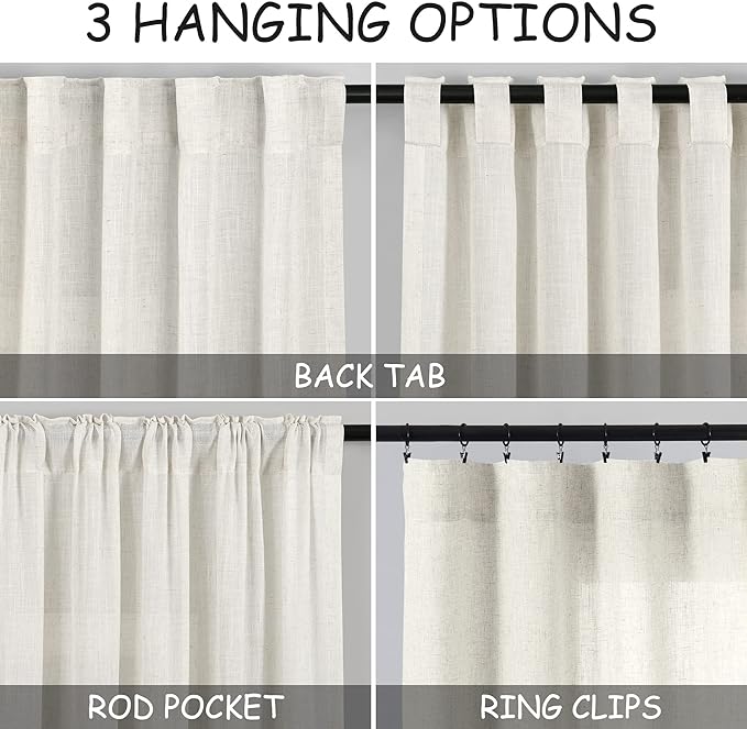 Cream Linen Back Tab Curtains 85 Inch Length - Image 2