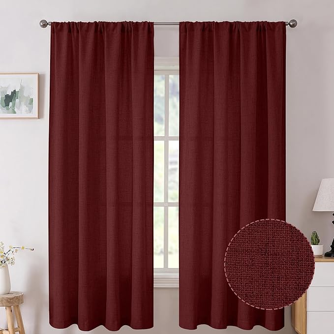 Tollpiz Linen Curtain Bedroom Rod Pocket Semi Sheer Curtains Burlap Light by Tollpiz
