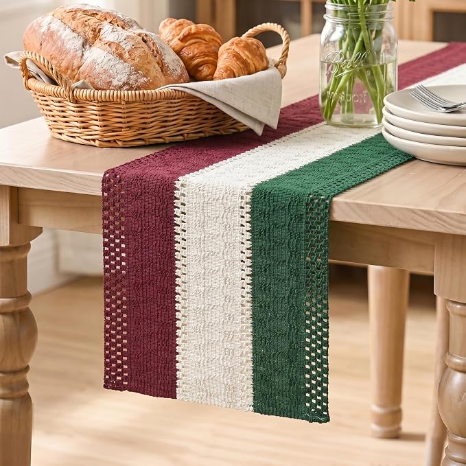 Artoid Mode Green Beige Red Farmhouse Rustic Table Runner 12x60 Inch | Holiday by ArtoidMode